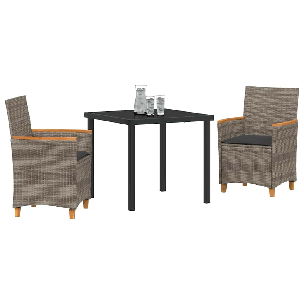 Set da Pranzo per Giardino 3 pcs Grigio polyrattan