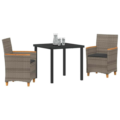 Set da Pranzo per Giardino 3 pcs Grigio polyrattan