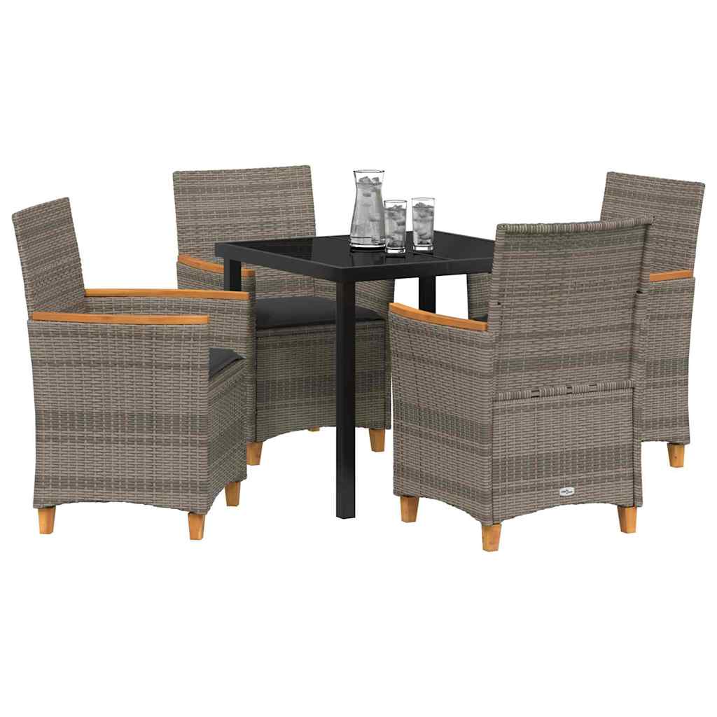 Set da Pranzo per Giardino 5 pcs Grigio polyrattan