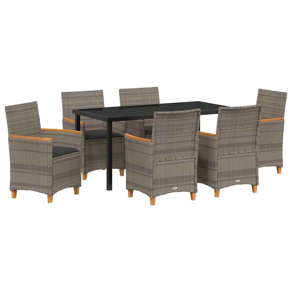 Set da Pranzo per Giardino 7 pcs Grigio polyrattan