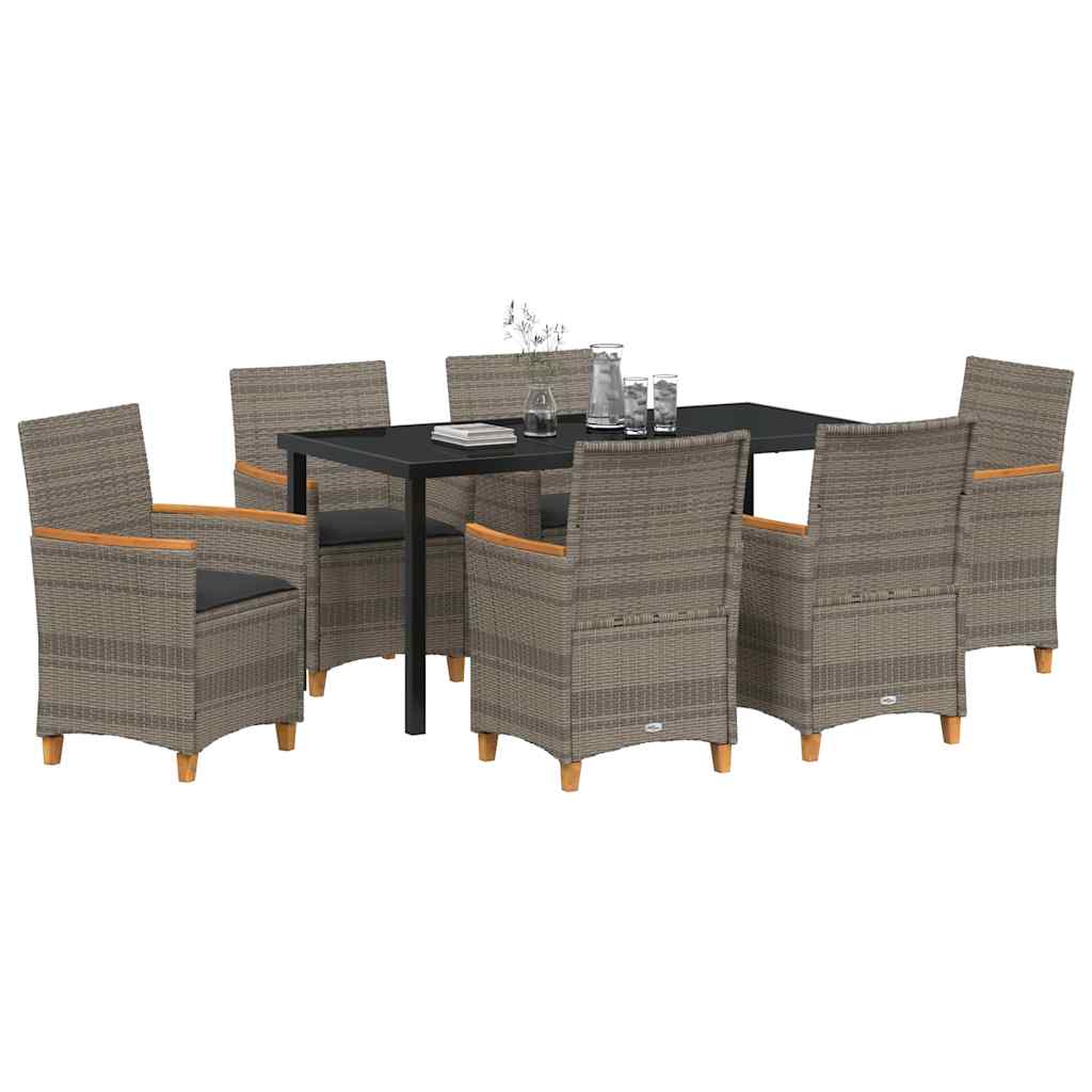 Set da Pranzo per Giardino 7 pcs Grigio polyrattan
