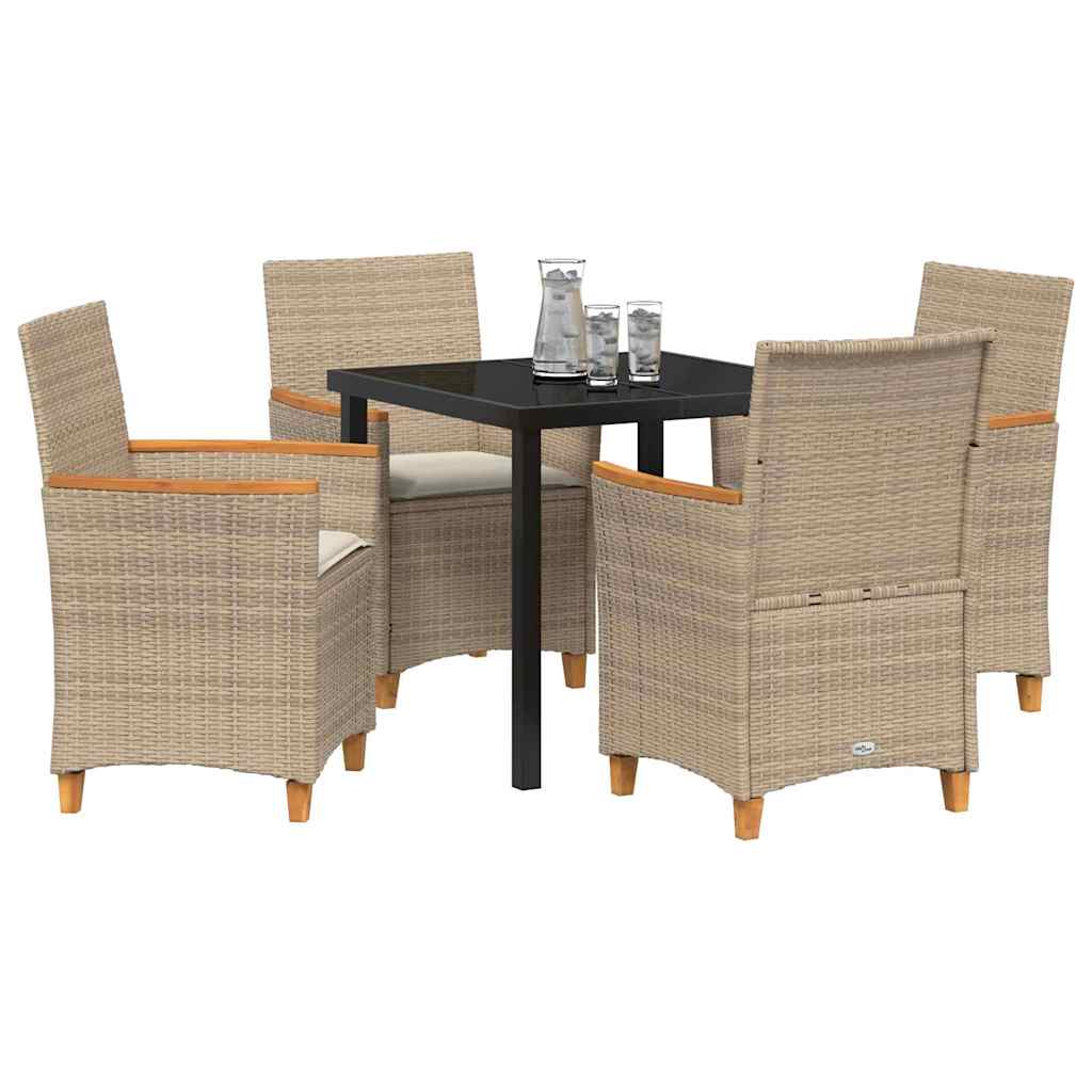 Set da Pranzo per Giardino 5 pcs Beige polyrattan