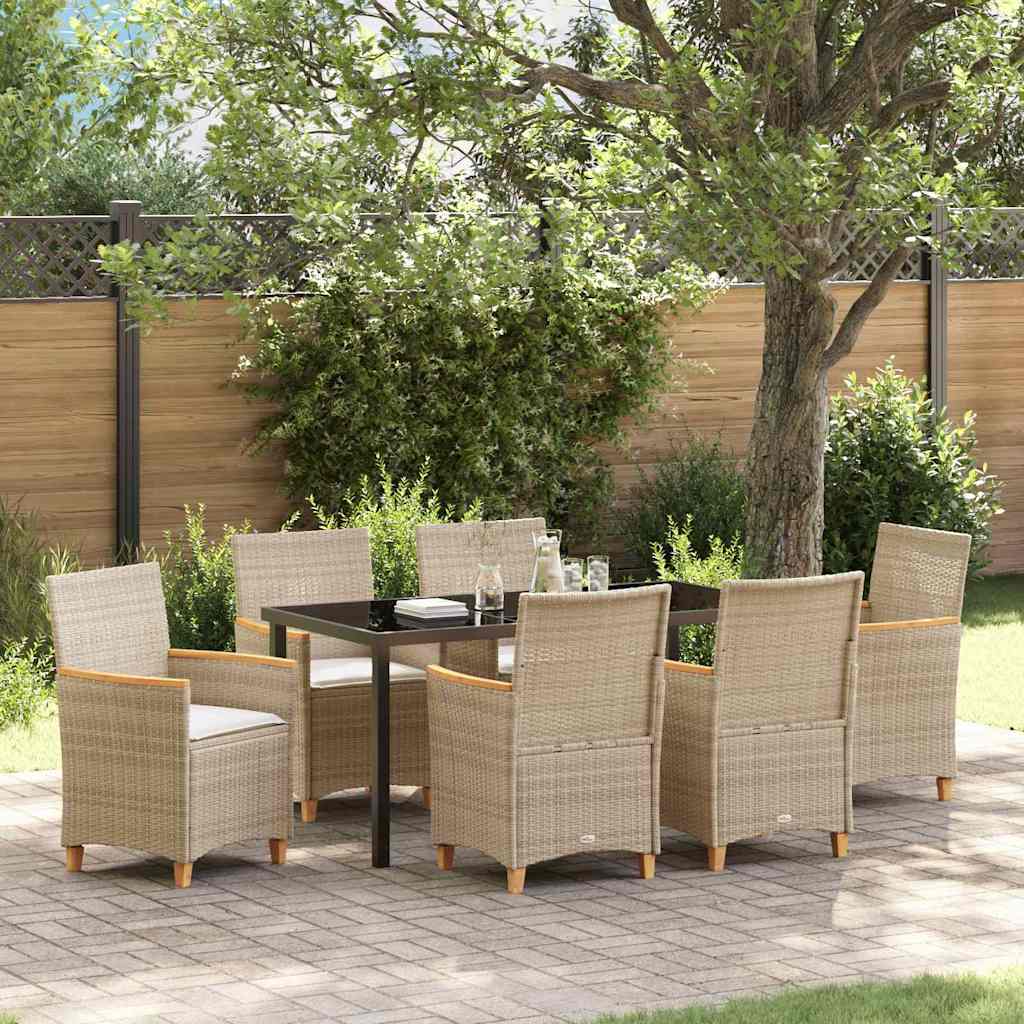 Set da Pranzo per Giardino 7 pcs Beige polyrattan