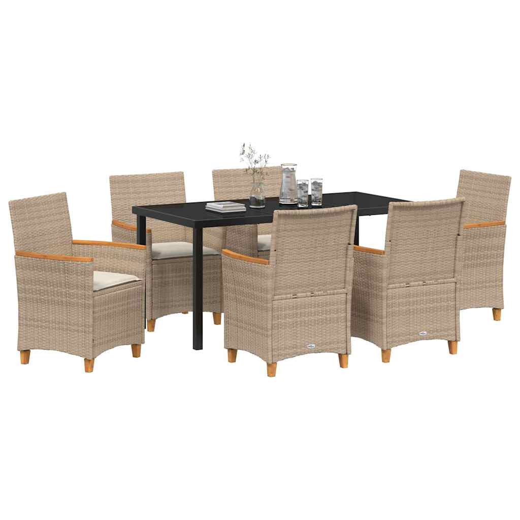 Set da Pranzo per Giardino 7 pcs Beige polyrattan