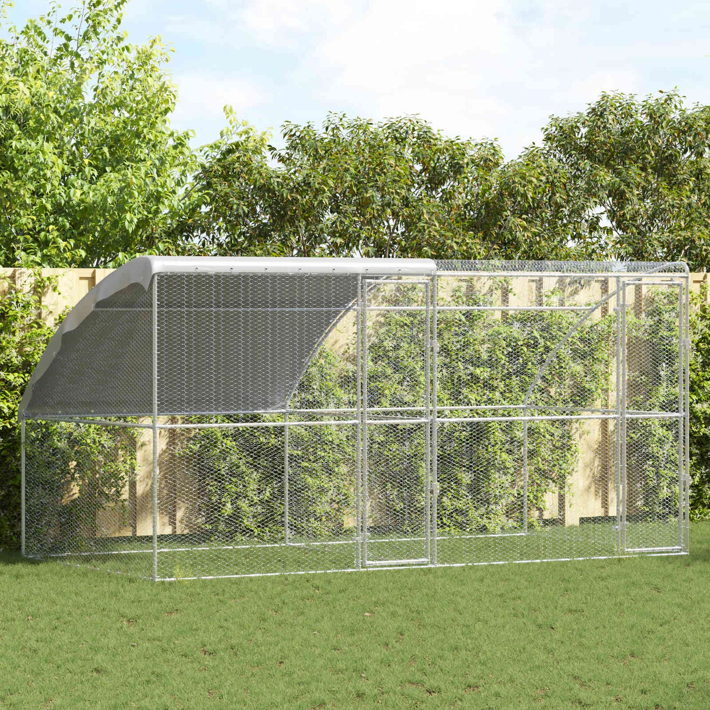 Gabbia per polli 2 pcs Argento 400 x 200 x 200 cm Acciaio e PE