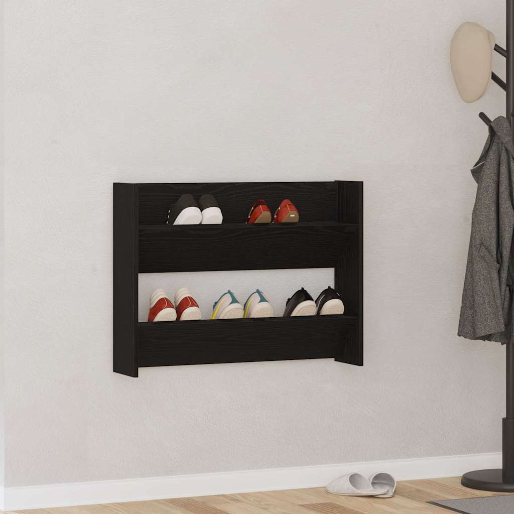 Mobile per scarpe Rovere Nero 85 x 18 x 90 cm Legno multistrato