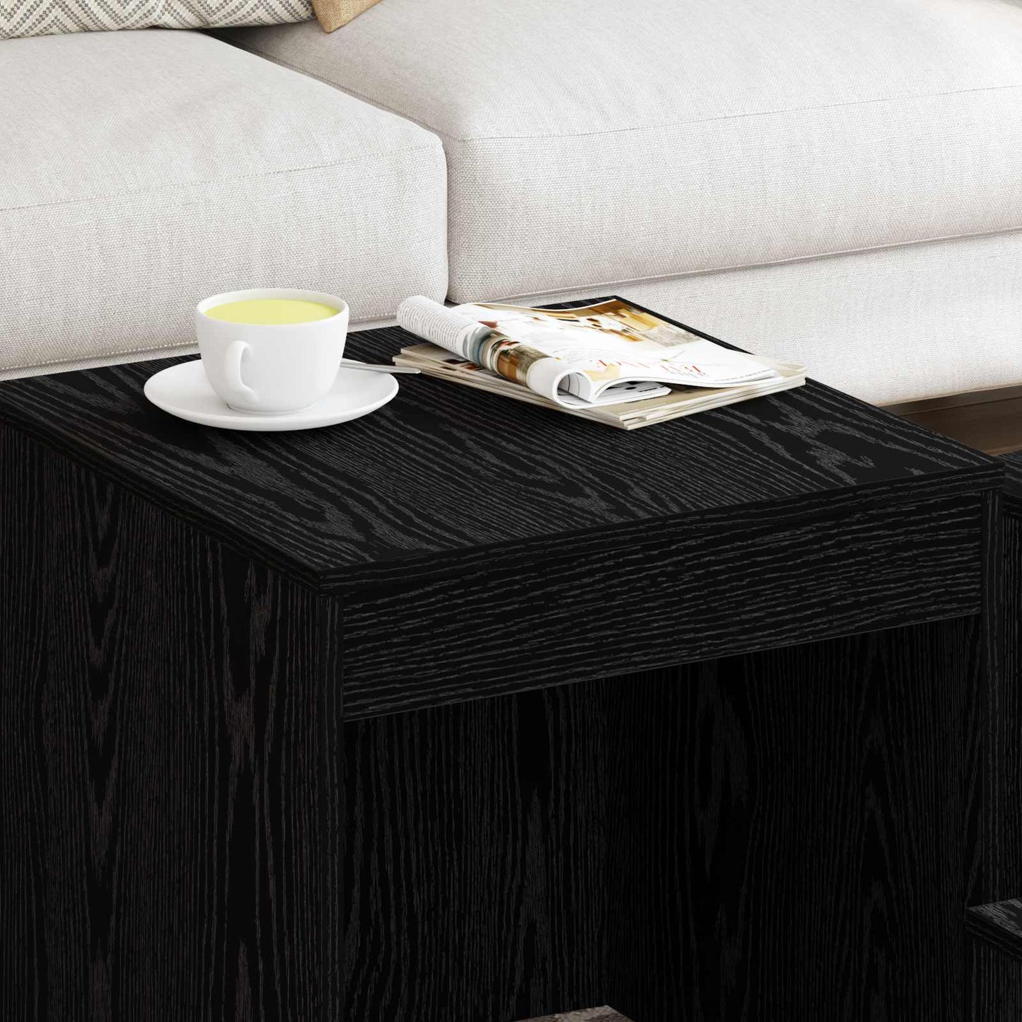 Tavolino da salotto 3 pcs Rovere Nero Legno multistrato
