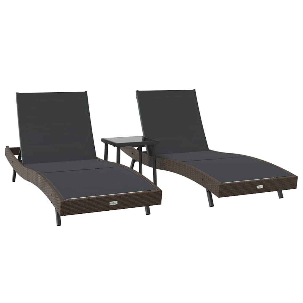 Lettino da sole 3 pcs Marrone 197 x 70 x 82 cm polyrattan