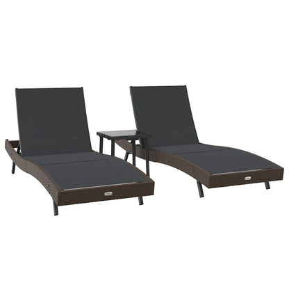 Lettino da sole 3 pcs Marrone 197 x 70 x 82 cm polyrattan