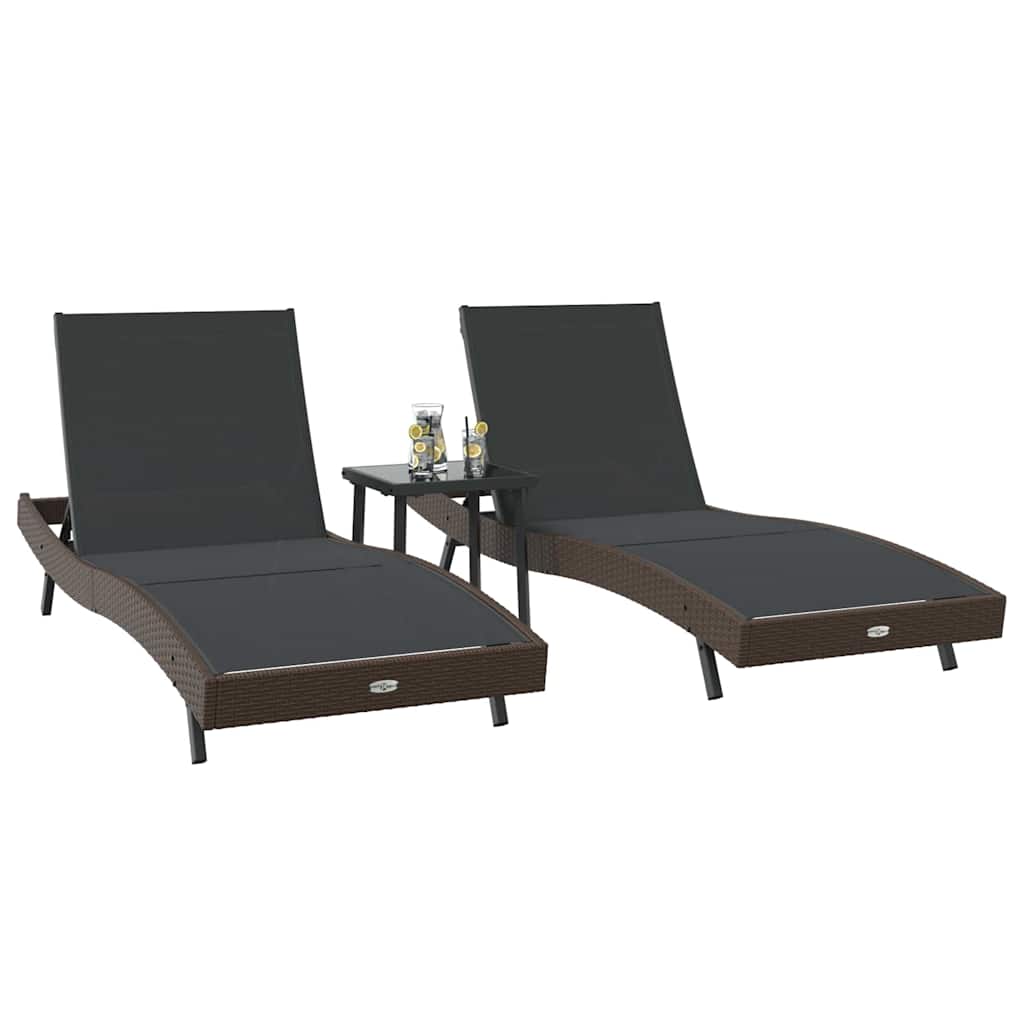 Lettino da sole 3 pcs Marrone 197 x 70 x 82 cm polyrattan