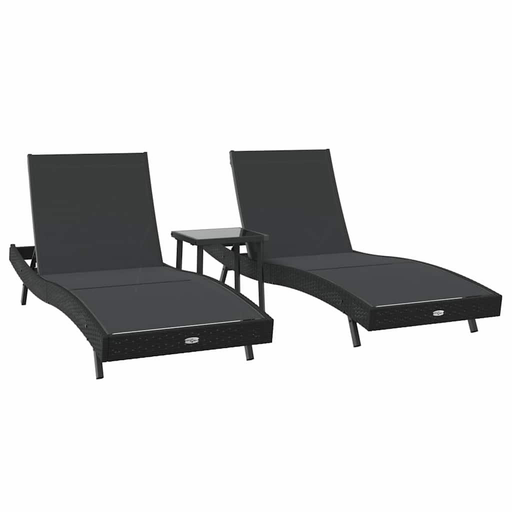 Lettino da sole 3 pcs Nero 197 x 70 x 82 cm polyrattan
