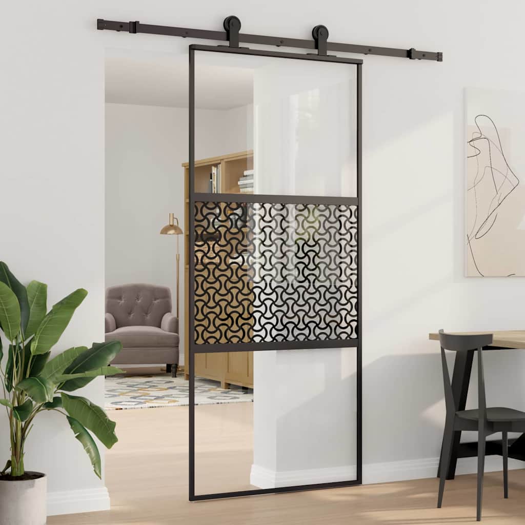 Porta in vetro Traforo Nero 90 x 2 x 205 cm Alluminio