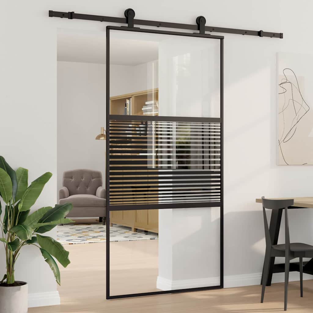 Porta in vetro Rigato Nero 90 x 2 x 205 cm Alluminio