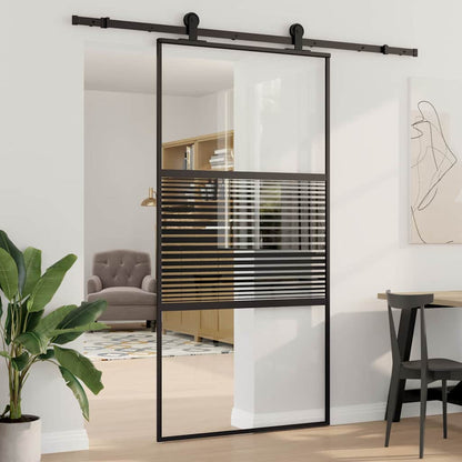 Porta in vetro Rigato Nero 90 x 2 x 205 cm Alluminio