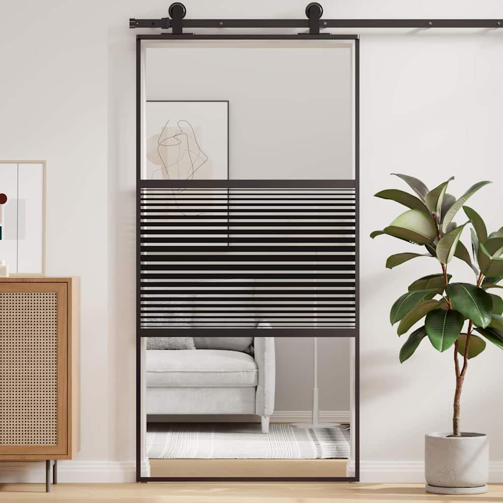 Porta in vetro Rigato Nero 90 x 2 x 205 cm Alluminio