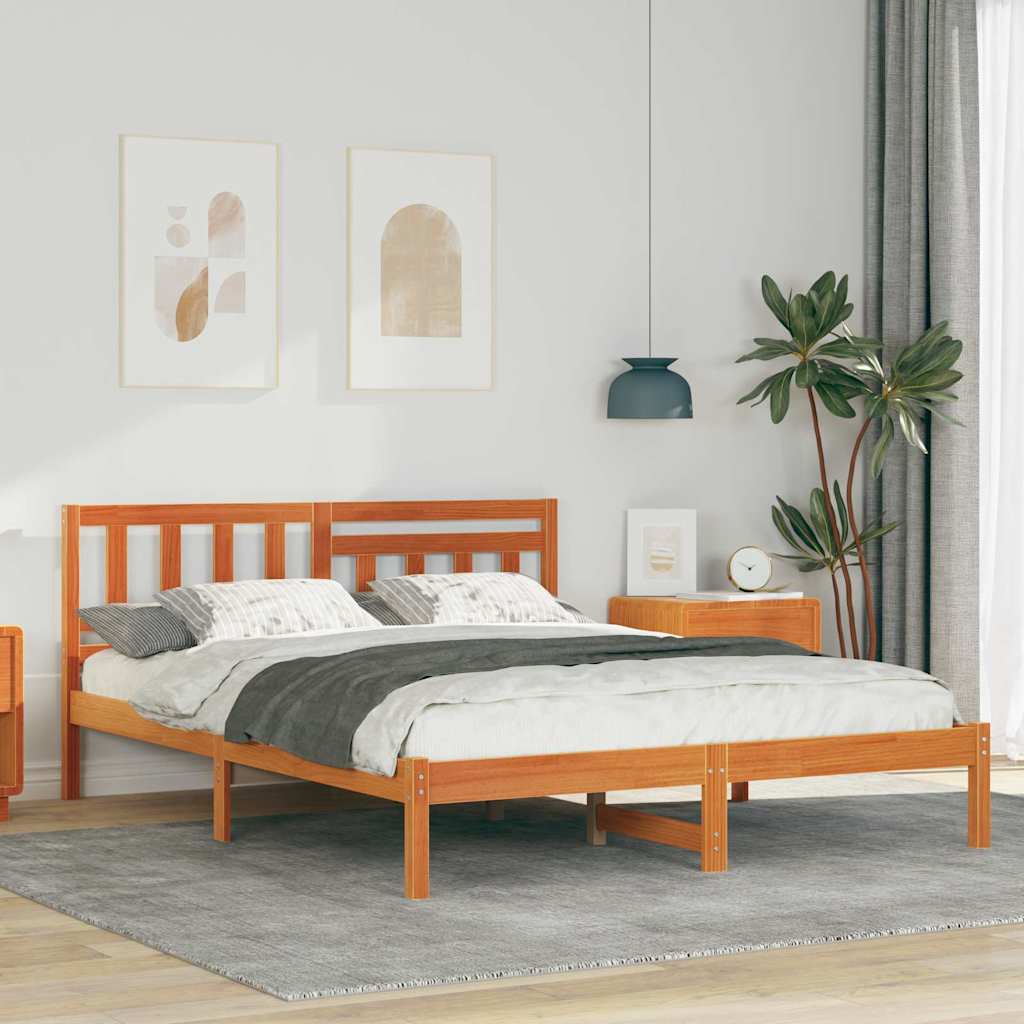 Struttura del letto con testiera Cera marrone 135 x 190 cm