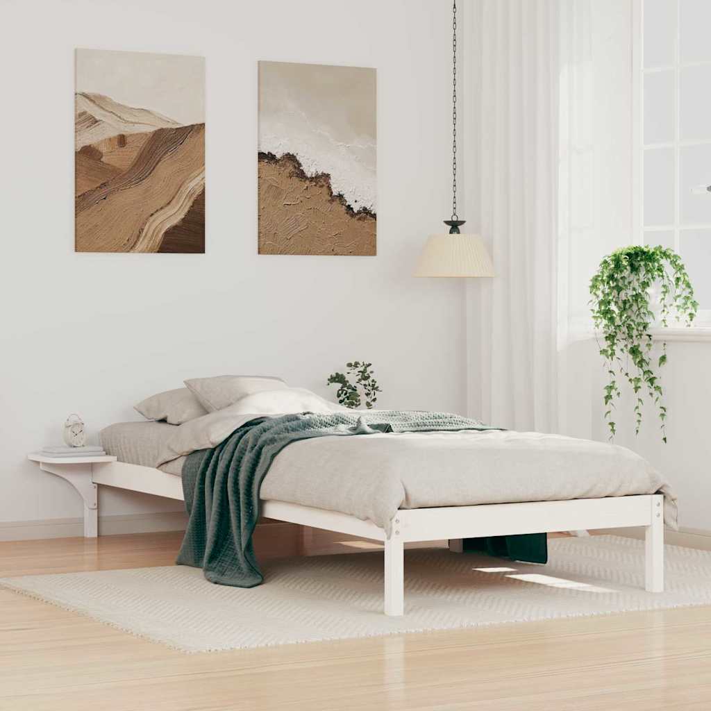 Letto con Tavolini Laterali Bianco 80 x 210 cm Pino massello