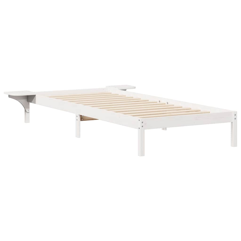 Letto con Tavolini Laterali Bianco 90 x 210 cm Pino massello