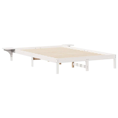 Letto con Tavolini Laterali Bianco 140 x 210 cm Pino massello