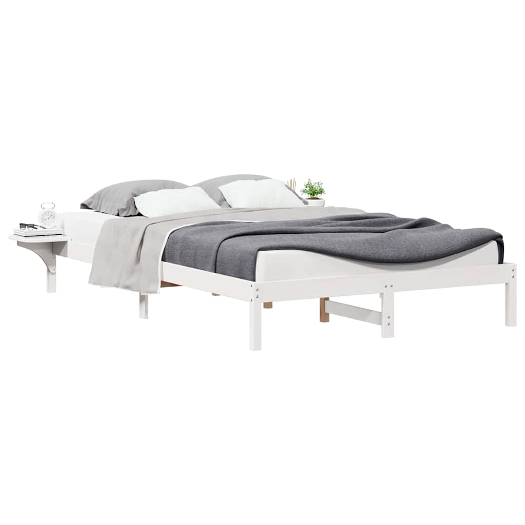 Letto con Tavolini Laterali Bianco 140 x 210 cm Pino massello