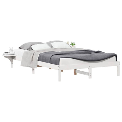 Letto con Tavolini Laterali Bianco 140 x 210 cm Pino massello