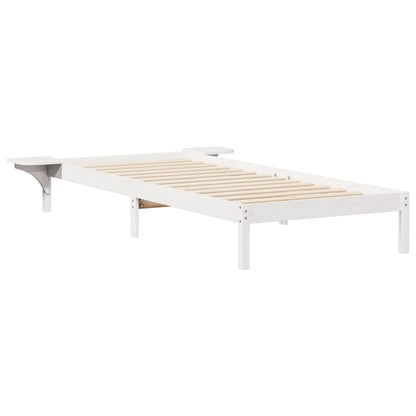 Letto con Tavolini Laterali Bianco 100 x 220 cm Pino massello