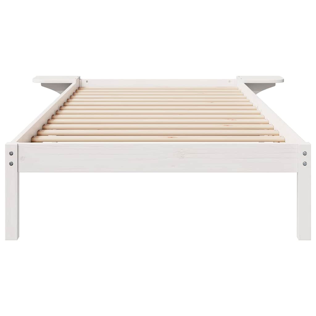 Letto con Tavolini Laterali Bianco 100 x 220 cm Pino massello