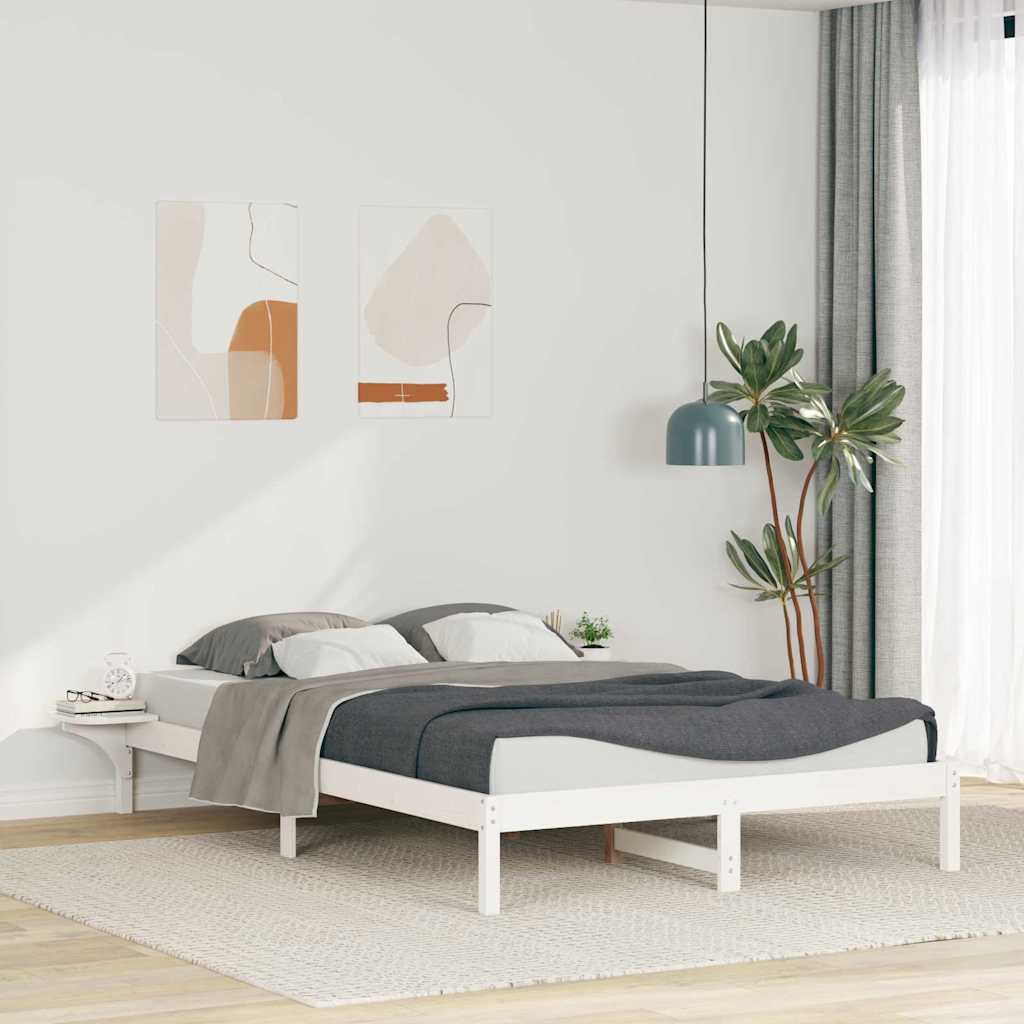 Letto con Tavolini Laterali Bianco 160 x 220 cm Pino massello