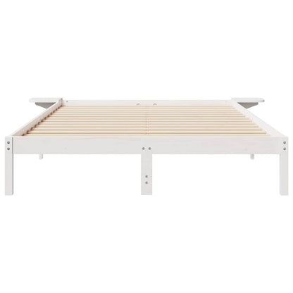 Letto con Tavolini Laterali Bianco 160 x 220 cm Pino massello