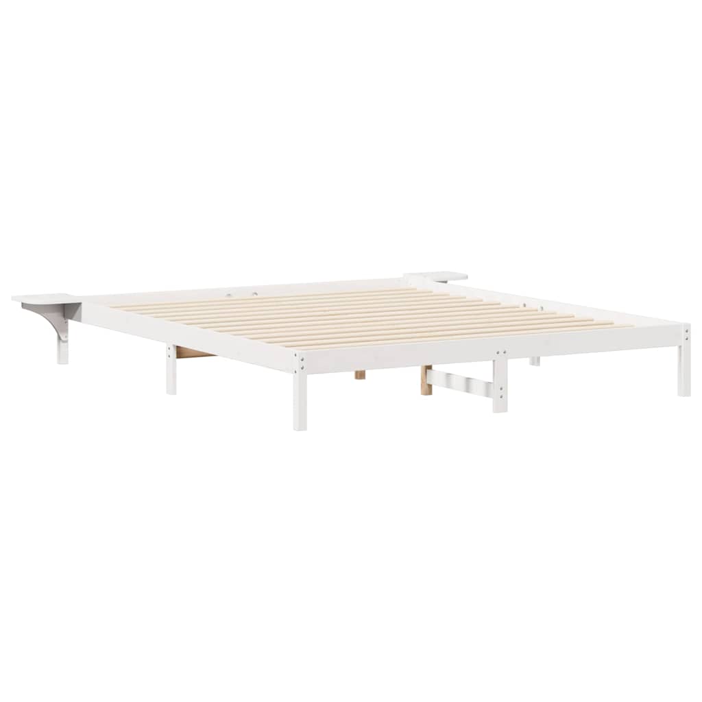 Letto con Tavolini Laterali Bianco 180 x 220 cm Pino massello