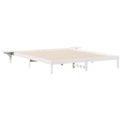 Letto con Tavolini Laterali Bianco 180 x 220 cm Pino massello