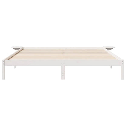 Letto con Tavolini Laterali Bianco 180 x 220 cm Pino massello