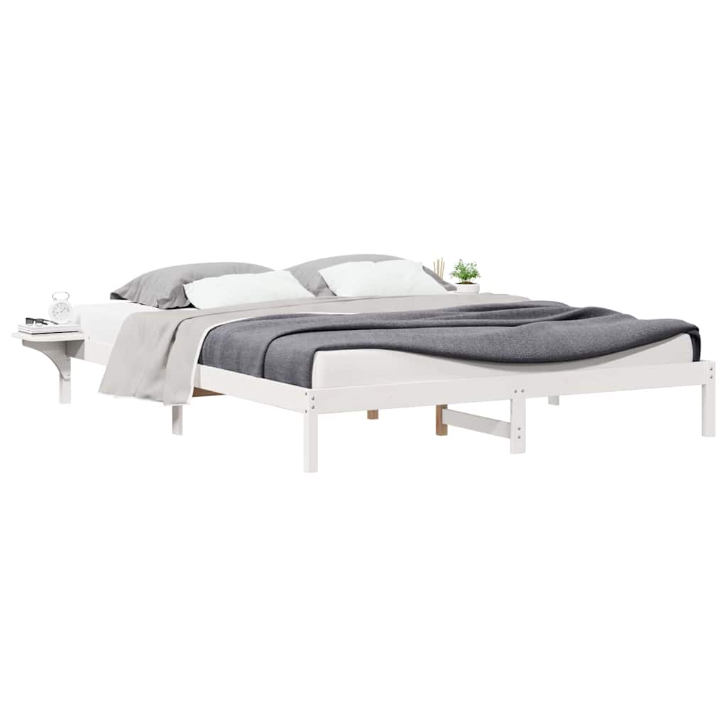 Letto con Tavolini Laterali Bianco 180 x 220 cm Pino massello