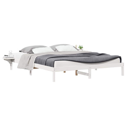 Letto con Tavolini Laterali Bianco 180 x 220 cm Pino massello