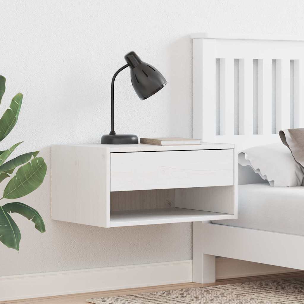 Comodino Bianco 50 x 32,5 x 24 cm Legno di pino massello