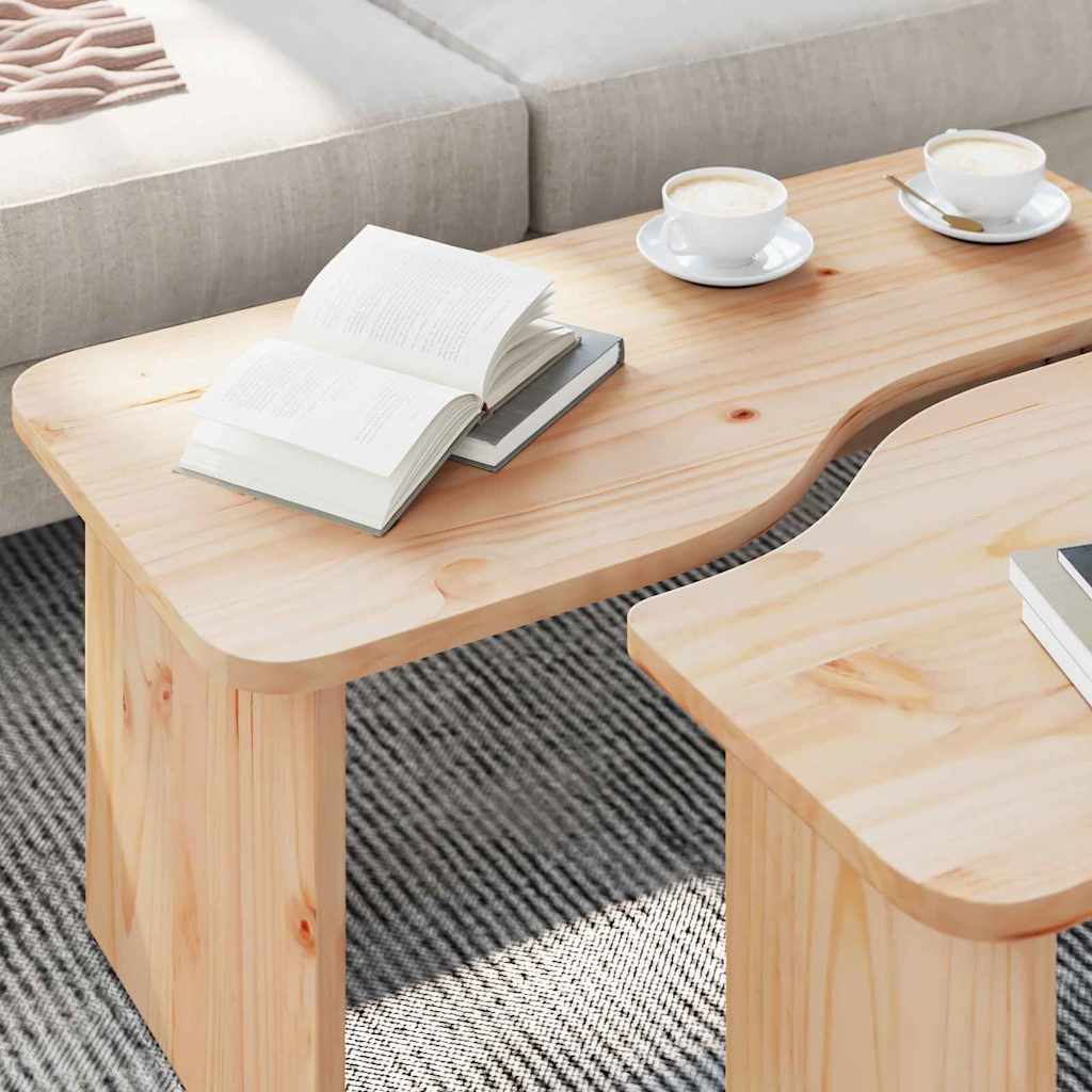 Tavolino da salotto 2 pcs Naturale Legno di pino massello