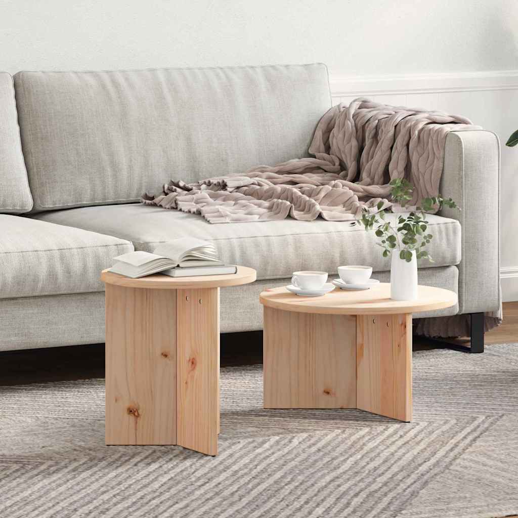 Tavolino da salotto 2 pcs Naturale Legno massello di pino