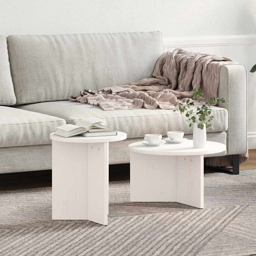 Tavolino da salotto 2 pcs Bianco Legno massello di pino