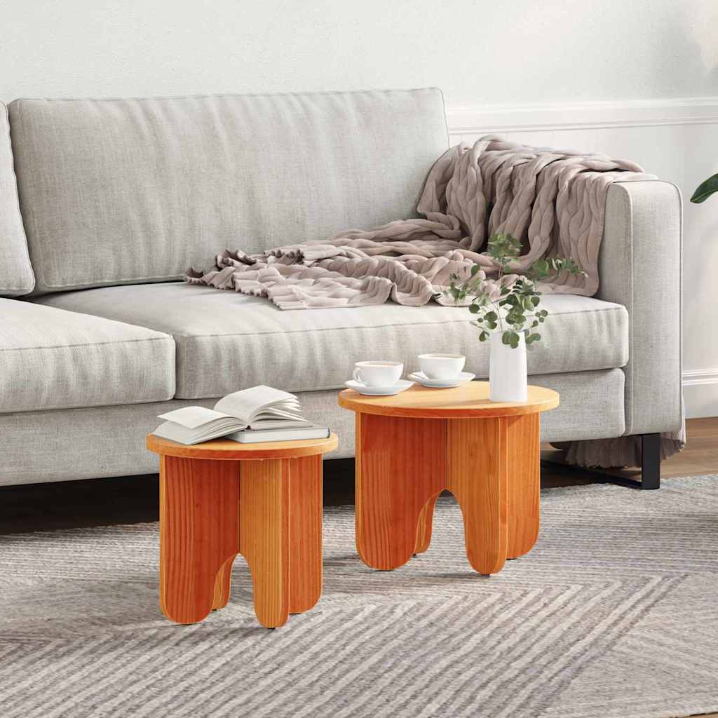 Tavolino da salotto 2 pcs Marrone cerato Legno massello di pino