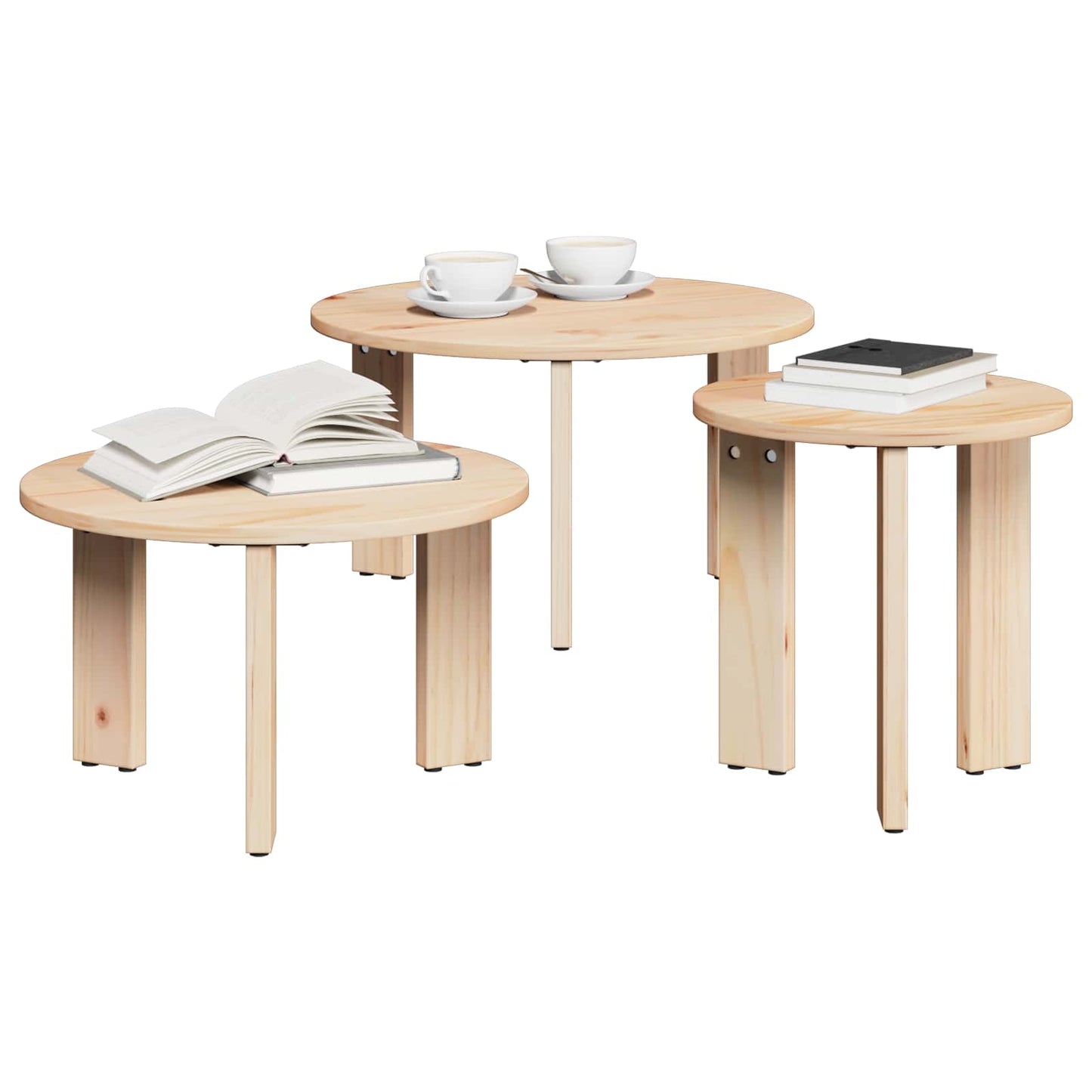 Tavolino da salotto 3 pcs Naturale Legno di pino massello