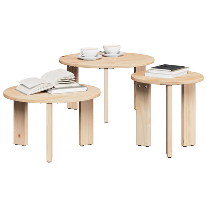 Tavolino da salotto 3 pcs Naturale Legno di pino massello