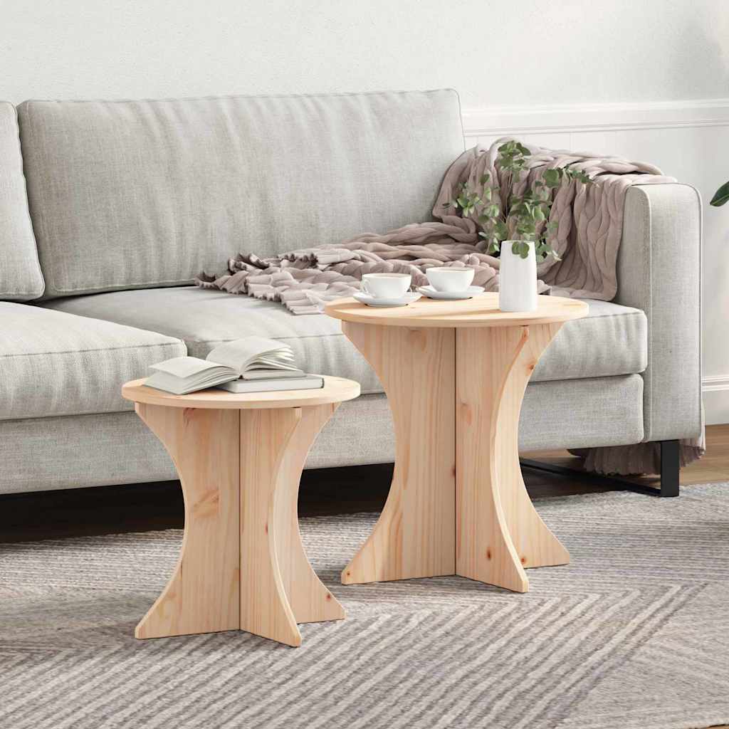 Tavolino da salotto 2 pcs Naturale Legno di pino massello