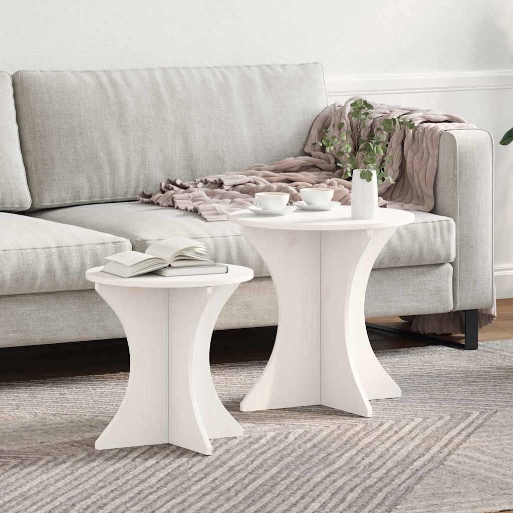 Tavolino da salotto 2 pcs Bianco Legno di pino massello