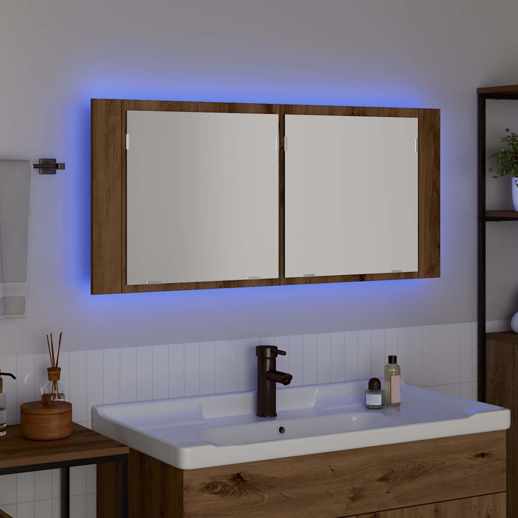 Armadio Specchio LED Rovere artigianale 100 x 12 x 45 cm