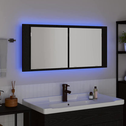Armadio Specchio LED con porta Rovere Nero 100 x 12 x 45 cm