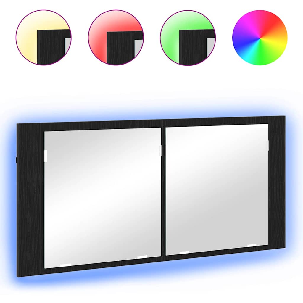 Armadio Specchio LED con porta Rovere Nero 100 x 12 x 45 cm