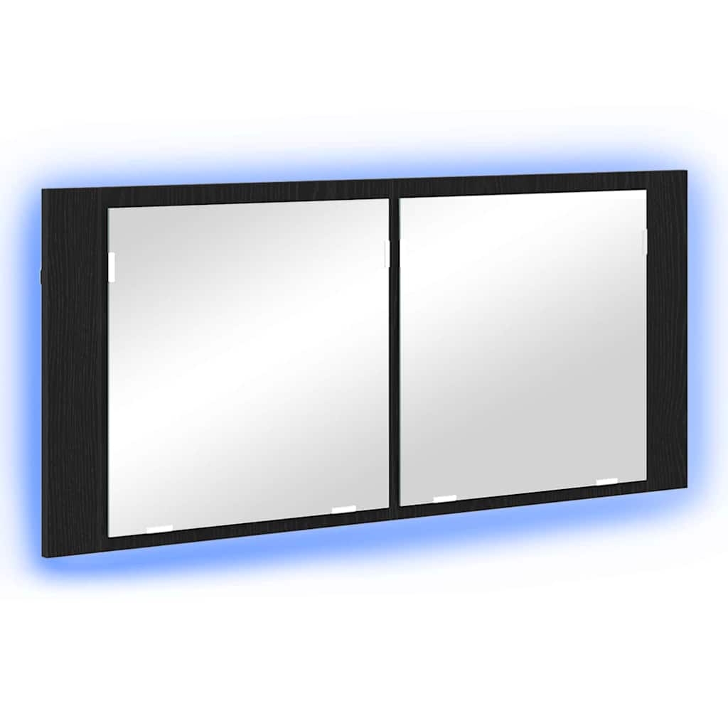 Armadio Specchio LED con porta Rovere Nero 100 x 12 x 45 cm