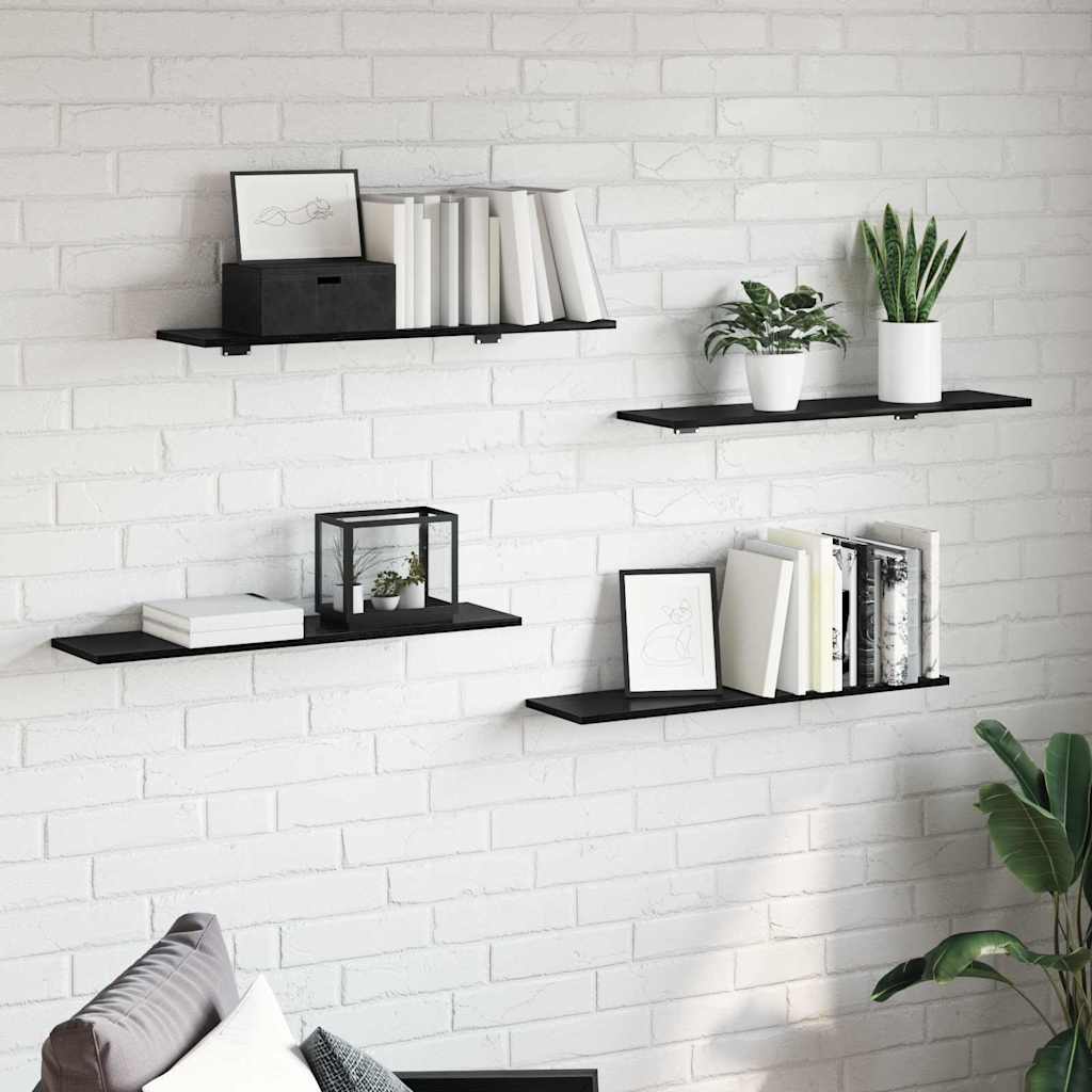 Scaffale 4 pcs Nero 80 x 20 x 1,5 cm Legno multistrato