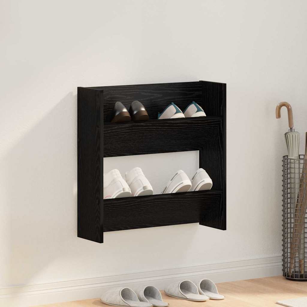 Mobile per scarpe Rovere Nero 60 x 18 x 60 cm Legno multistrato