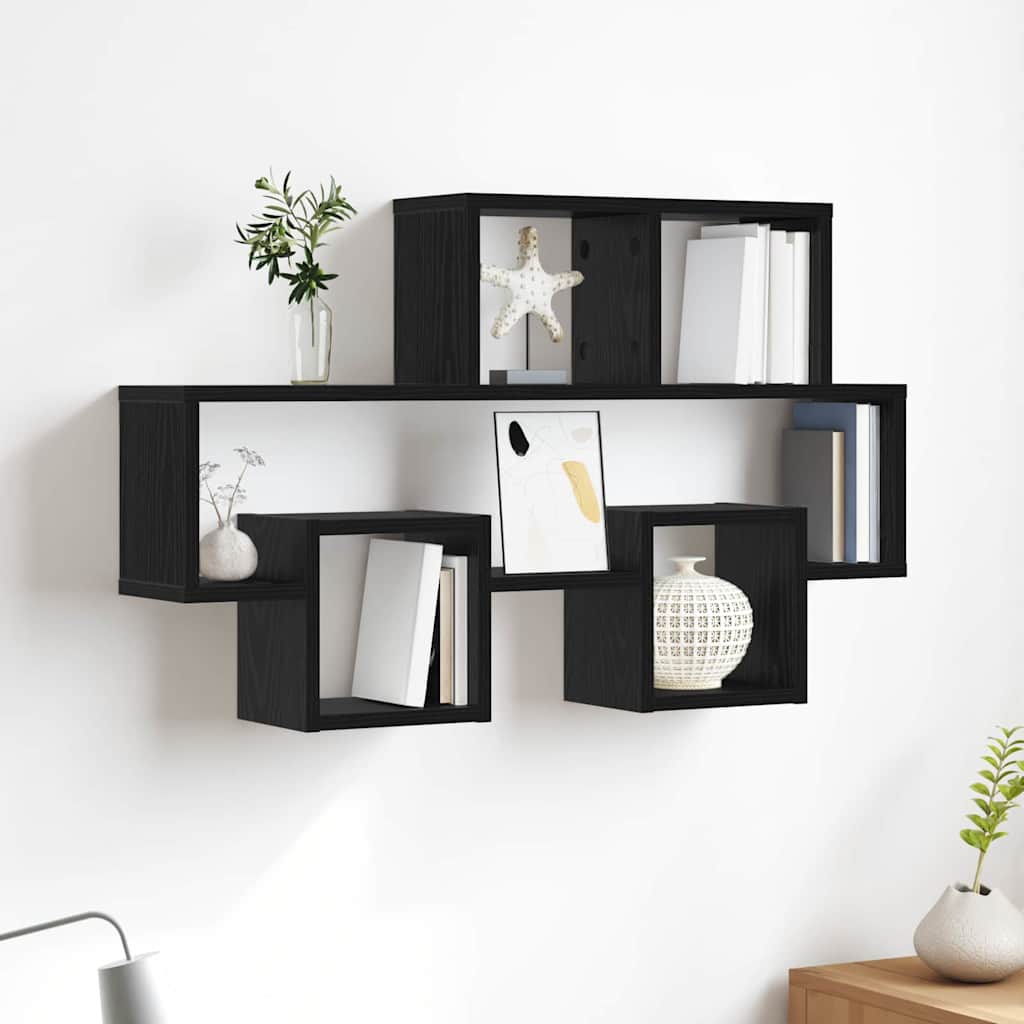 Scaffale da parete con lo scaffale Rovere nero 82 x 15 x 51 cm